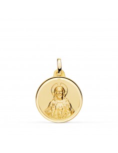 18K MEDALLA ORO AMARILLO CRISTO SAGRADO CORAZON DE JESUS BISEL 18 MM