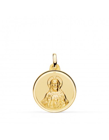 18K MEDALLA ORO AMARILLO CRISTO SAGRADO CORAZON DE JESUS BISEL 18 MM