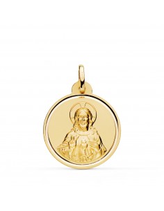 18K MEDALLA ORO AMARILLO CRISTO SAGRADO CORAZON DE JESUS BISEL 22 MM