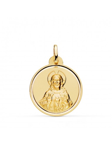 18K MEDALLA ORO AMARILLO CRISTO SAGRADO CORAZON DE JESUS BISEL 22 MM