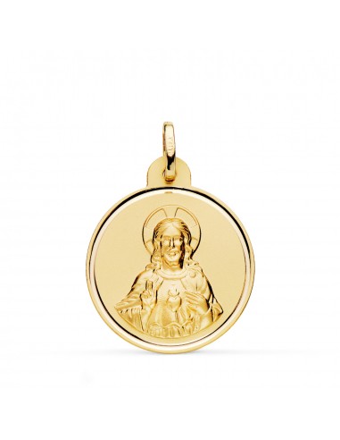 18K MEDALLA ORO AMARILLO CRISTO SAGRADO CORAZON DE JESUS BISEL 24 MM