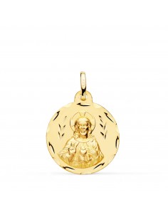 18K MEDALLA ORO AMARILLO CRISTO SAGRADO CORAZON DE JESUS TALLADA 20 MM