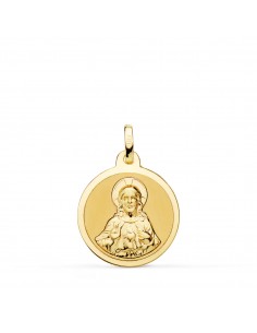18K MEDALLA ORO AMARILLO SAGRADO CORAZON JESUS MATE Y BRILLO 18 MM