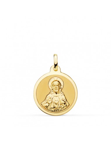 18K MEDALLA ORO AMARILLO SAGRADO CORAZON JESUS MATE Y BRILLO 18 MM