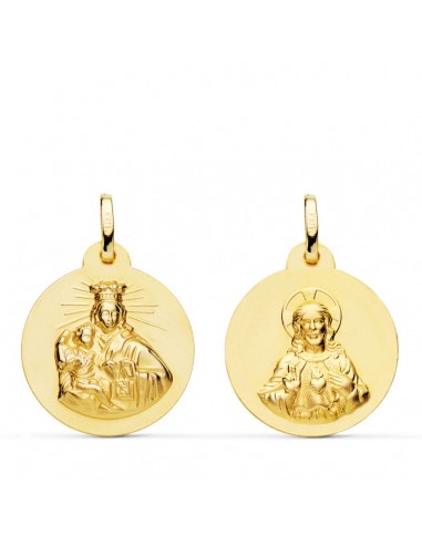 18K ESCAPULARIO ORO AMARILLO VIRGEN DEL CARMEN Y CORAZON DE JESUS LISO 20 MM