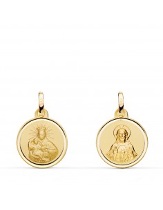 18K ESCAPULARIO ORO AMARILLO VIRGEN CARMEN Y CORAZON DE JESUS EN BISEL. MEDIDA: 14 MM