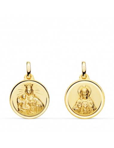 18K ESCAPULARIO ORO AMARILLO VIRGEN CARMEN CORAZON JESUS 16 MM