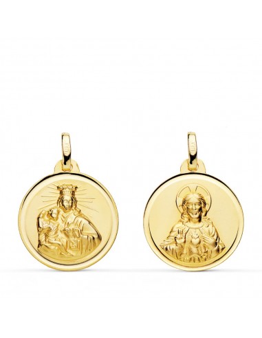 18K ESCAPULARIO ORO AMARILLO VIRGEN DEL CARMEN CORAZON DEL JESUS BISEL 18 MM