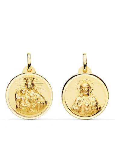 18K ESCAPULARIO ORO AMARILLO VIRGEN DEL CARMEN CORAZON JESUS BISEL 20 MM
