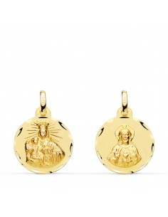 18K ESCAPULARIO ORO AMARILLO CORAZON DE JESUS Y VIRGEN DEL CARMEN ORO AMARILLO TALLADO 16 MM