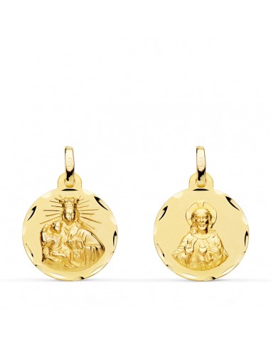 18K ESCAPULARIO ORO AMARILLO CORAZON DE JESUS Y VIRGEN DEL CARMEN ORO AMARILLO TALLADO 16 MM