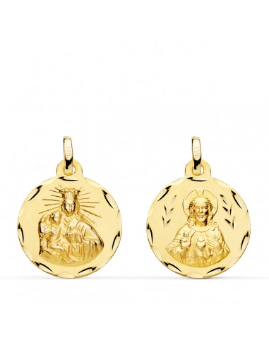18K ESCAPULARIO ORO AMARILLO CORAZON DE JESUS Y VIRGEN DEL CARMEN TALLADO ORO AMARILLO 18 MM