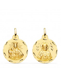 18K ESCAPULARIO ORO AMARILLO CORAZON DE JESUS Y VIRGEN DEL CARMEN TALLADO ORO AMARILLO 20 MM