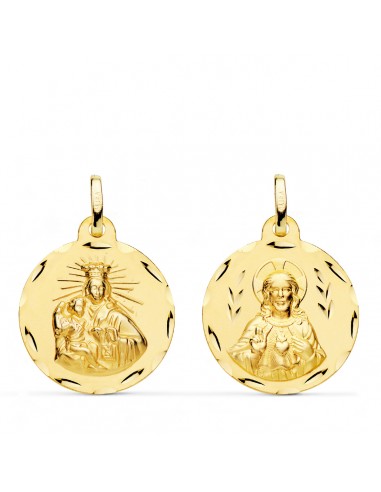 18K ESCAPULARIO ORO AMARILLO CORAZON DE JESUS Y VIRGEN DEL CARMEN TALLADO ORO AMARILLO 20 MM