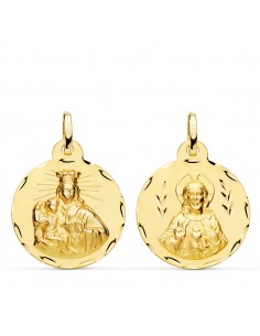 18K ESCAPULARIO ORO AMARILLO CORAZON DE JESUS Y VIRGEN DEL CARMEN TALLADO ORO AMARILLO 22 MM