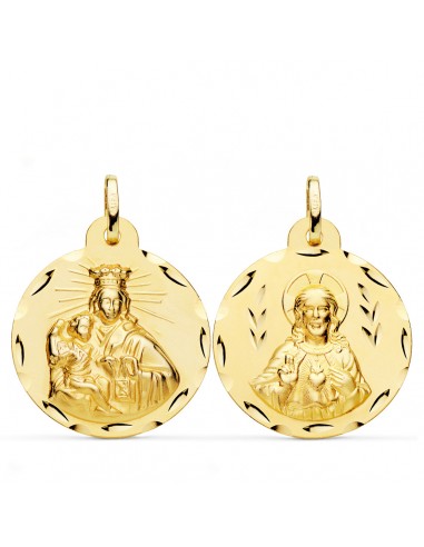 18K ESCAPULARIO ORO AMARILLO CORAZON DE JESUS Y VIRGEN DEL CARMEN TALLADO ORO AMARILLO 24 MM