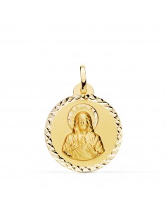 18K MEDALLA ORO AMARILLO SAGRADO CORAZON DE JESUS TALLA CRUZADA 22 MM