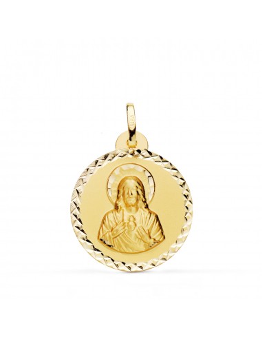 18K MEDALLA ORO AMARILLO SAGRADO CORAZON DE JESUS TALLA CRUZADA 22 MM