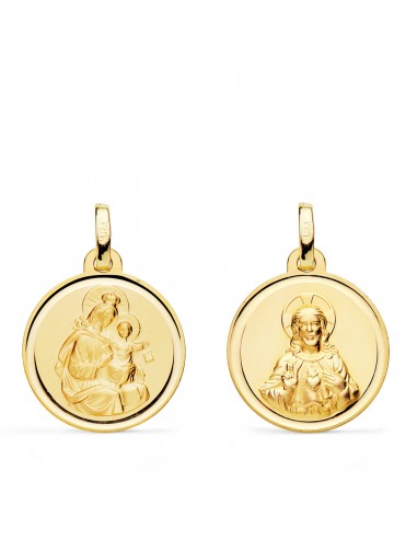 18K ESCAPULARIO ORO AMARILLO VIRGEN DEL CARMEN Y CORAZON DE JESUS BISEL 18 MM