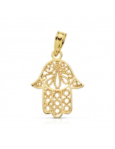 18K COLGANTE AMULETO ORO AMARILLO MANO DE FATIMA 19X15 MM