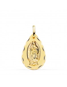 18K MEDALLA ORO AMARILLO VIRGEN DE GUADALUPE GOTA TALLA CLASICA 23X15 MM
