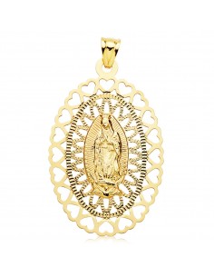 18K MEDALLA ORO AMARILLO VIRGEN DE GUADALUPE OVAL 50X35 MM CERCO CORAZONES