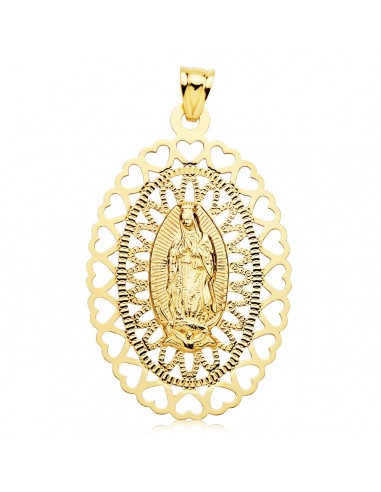 18K MEDALLA ORO AMARILLO VIRGEN DE GUADALUPE OVAL 50X35 MM CERCO CORAZONES
