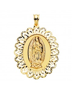 18K MEDALLA ORO AMARILLO VIRGEN DE GUADALUPE CERCO 42X34 MM