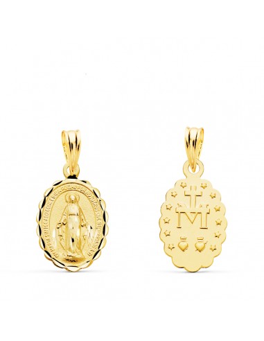 18K MEDALLA ORO AMARILLO VIRGEN DE LA MILAGROSA OVAL TALLADA 15X11 MM