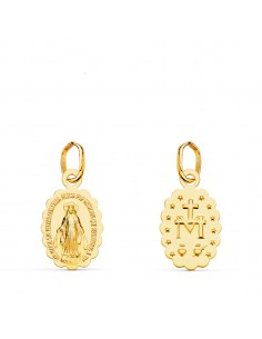 18K MEDALLA ORO AMARILLO VIRGEN DE LA MILAGROSA OVAL MATIZADA 12X9 MM