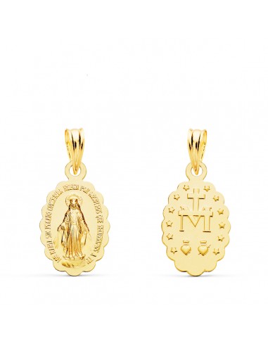 18K MEDALLA ORO AMARILLO VIRGEN DE LA MILAGROSA OVAL MATIZADA 15X10 MM