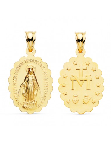 18K MEDALLA ORO AMARILLO VIRGEN DE LA MILAGROSA OVAL MATIZADA 25X18 MM