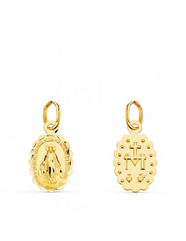 18K MEDALLA ORO AMARILLO VIRGEN DE LA MILAGROSA OVAL TALLADA 12X9 MM