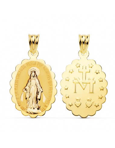 18K MEDALLA ORO AMARILLO ESCAPULARIO ORO AMARILLO VIRGEN DE LA MILAGROSA BRILLO 18x11 MM