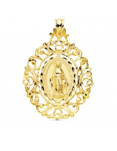 18K MEDALLA ORO AMARILLO VIRGEN DE LA MILAGROSA CERCO 46X35 MM