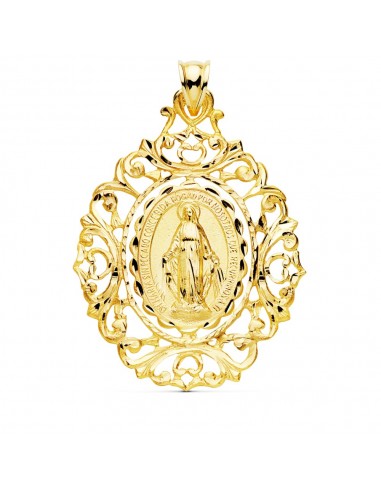 18K MEDALLA ORO AMARILLO VIRGEN DE LA MILAGROSA CERCO 46X35 MM