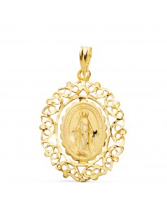 18K MEDALLA ORO AMARILLO VIRGEN DE LA MILAGROSA CERCO. MEDIDA: 28X21 MM