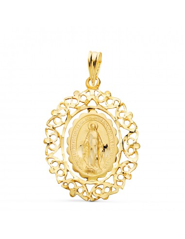 18K MEDALLA ORO AMARILLO VIRGEN DE LA MILAGROSA CERCO. MEDIDA: 28X21 MM