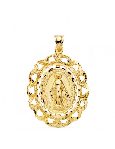 18K MEDALLA ORO AMARILLO VIRGEN MILAGROSA CERCO FILIGRANA TALLADO 30X25 MM