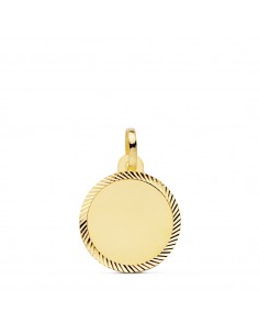 18K PLACA CHAPA ORO AMARILLO DISCO CERCO TALLADO 16 MM