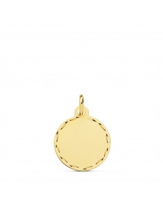 18K PLACA CHAPA DISCO LISO ORO AMARILLO MATE TALLADO 14 MM