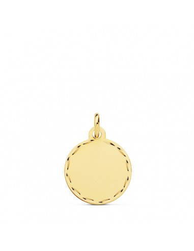 18K PLACA CHAPA DISCO LISO ORO AMARILLO MATE TALLADO 14 MM