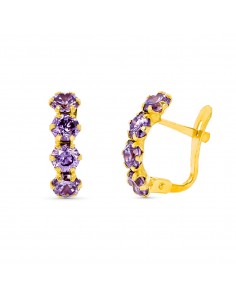 18K PENDIENTES ORO AMARILLO PIEDRAS AMATISTAS 13 X 4 MM. CIERRE CATALAN