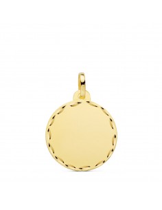 18K PLACA CHAPA DISCO LISO ORO AMARILLO MATE TALLADO 18 MM