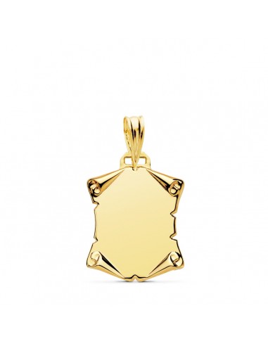 18K PLACA CHAPA COLGANTE PERGAMINO ORO AMARILLO LISO 18X14 MM