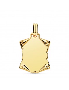 18K PLACA CHAPA COLGANTE PERGAMINO ORO AMARILLO LISO BRILLO PAPIRO. 22X20 MM