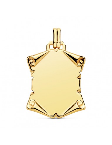 18K PLACA CHAPA COLGANTE PERGAMINO ORO AMARILLO LISO BRILLO PAPIRO. 24X22 MM