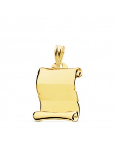 18K PLACA CHAPA COLGANTE PERGAMINO ORO AMARILLO BRILLO BANDA MATE 18X14 MM