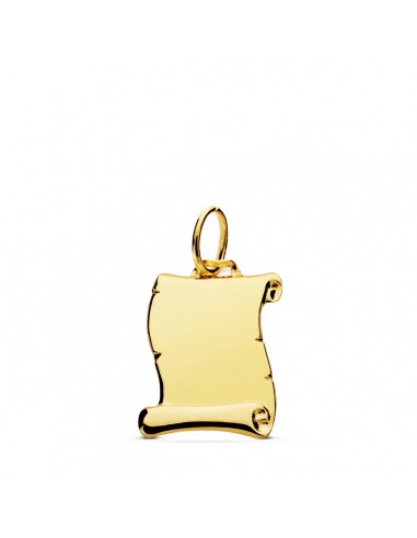 18K PLACA CHAPA COLGANTE PERGAMINO ORO AMARILLO LISO BRILLO 14X12 MM
