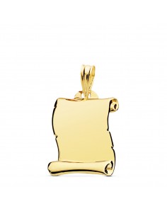 18K PLACA CHAPA COLGANTE PERGAMINO ORO AMARILLO LISO BRILLO 18X14 MM
